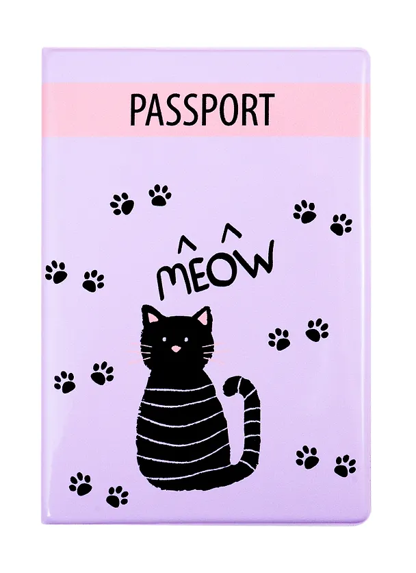 Обложка для паспорта Meow (черный котик) (ПВХ бокс) (ОП2020-237) 2784727 — 1