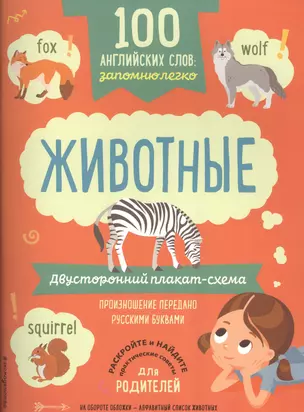 100 английских слов: запомню легко. Животные (двусторонний плакат-схема) — 2859654 — 1