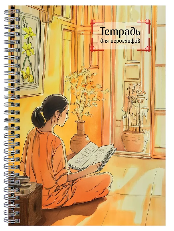 Книга Тетрадь для иероглифов на пружине (Девушка и книга) () — 4