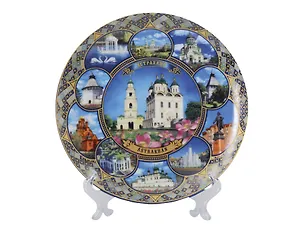 Тарелка декоративная с подставкой Панорама Кремля с лотосами (фарфор) (20см) (Астрахань) (20-KN1-82K3) 3133934