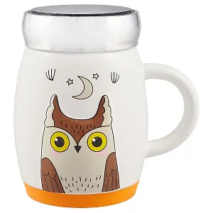 Кружка с зеркальной крышкой Сова с месяцем объемная (керамика) (350 мл) (12-07501-OM-004)