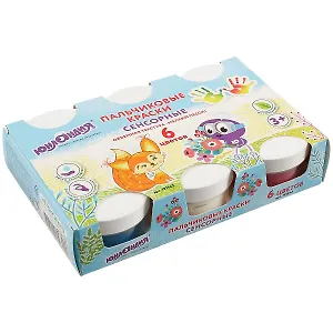 Краски пальчиковые сенсорные ЮНЛАНДИЯ "Лисенок", 6 цв. по 60 мл, в баночках 191342