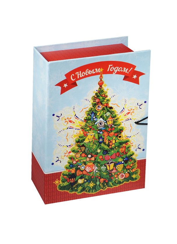 Шкатулка-книга с пуговицей картон Новогодняя елка S (18х12х5) (39267) 2480810 — 1