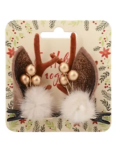 Заколки новогодние Рожки олененка с ушками и бубенчиками (2шт) (текстиль) (12-6142-HNY19)