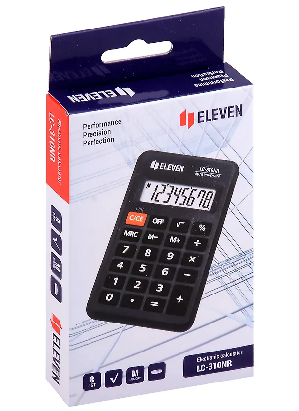 Калькулятор 08 разрядный, карманный, 2-е питан., черный, Eleven LC-310NR 2997279 — 5