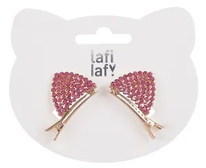 Набор заколок Ушки со стразами (2шт) (розовые) (металл) (12-ChangChi-B96) (Lafilaf)