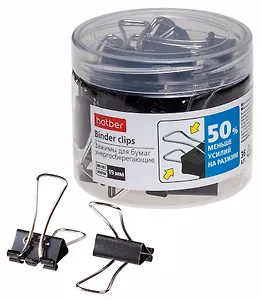 Зажимы для бумаг 19мм 36шт черные, пласт/уп, Hatber