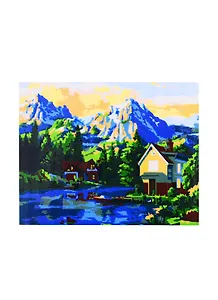 Холст с красками 17х22см по номерам (в коробке), (14цв) Уютные дома у озера ХК-4000