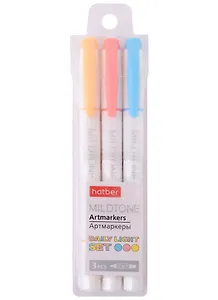 Маркеры для скетчинга 03цв "Mildtone PASTEL" двухсторонние 1мм/4мм, блистер, Hatber