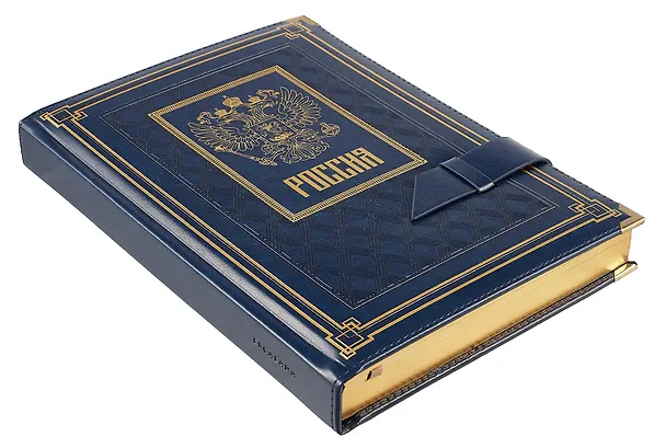 Ежедневник полудат. А5+ 192л 175*245 "Сариф" синий, иск.кожа, тв.переплёт, поролон, тиснение фольгой, блинтовое тиснение, офсет, ляссе, мет.уголки, подар.карт.коробка с ПВХ-крышкой 3054917 — 2