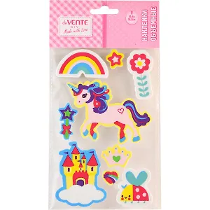 Наклейки объемные "deVENTE. Unicorn world" из фоамирана, карточка 10,5x16,5 см, в пластиковом пакете с блистерным подвесом