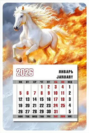Календарь 2026г 95*145 "Белый конь" на магните 3111039
