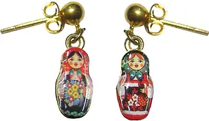 Сувенир, АКМ, Серьги-гвоздик матрешка, цвет коричневый+фиолетовый 305665