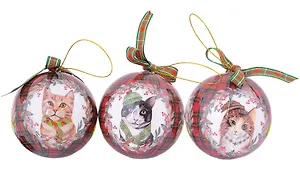 Набор елочных шаров НГ Котики с шарфом (3 шт) (пластик) (7,5 см) (ПВХ Бокс)