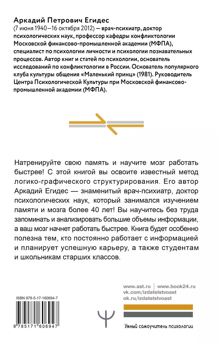 Как научить мозг работать быстрее. Лабиринты мышления и памяти (Аркадий  Егидес) - купить книгу с доставкой в интернет-магазине «Читай-город». ISBN:  978-5-17-160694-7