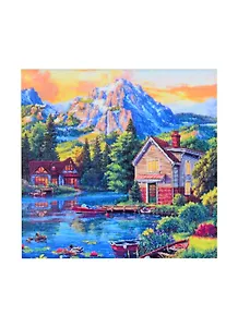 Алмазная мозаика Домик у пруда в горах (F2-016) (20х20см) (класс.) (квадр. стразы) (с подрамником) (полн. зап.) (25цв) (Рыжий Кот) (6+) (коробка)