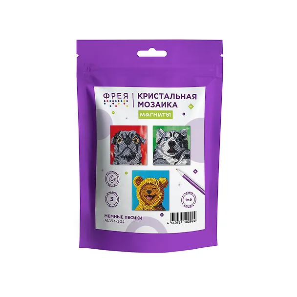 Кристальная (алмазная) мозаика ФРЕЯ Набор магнитов "Мемные песики", 9 х 9 см 3139512 — 1