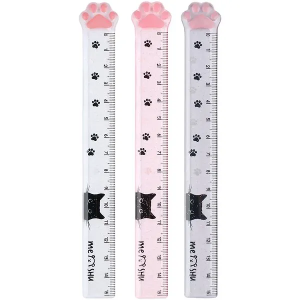 Линейка 15см "Paw" пластик, тонир., с блёстками, европодвес, ассорти, MESHU 3112536 — 1