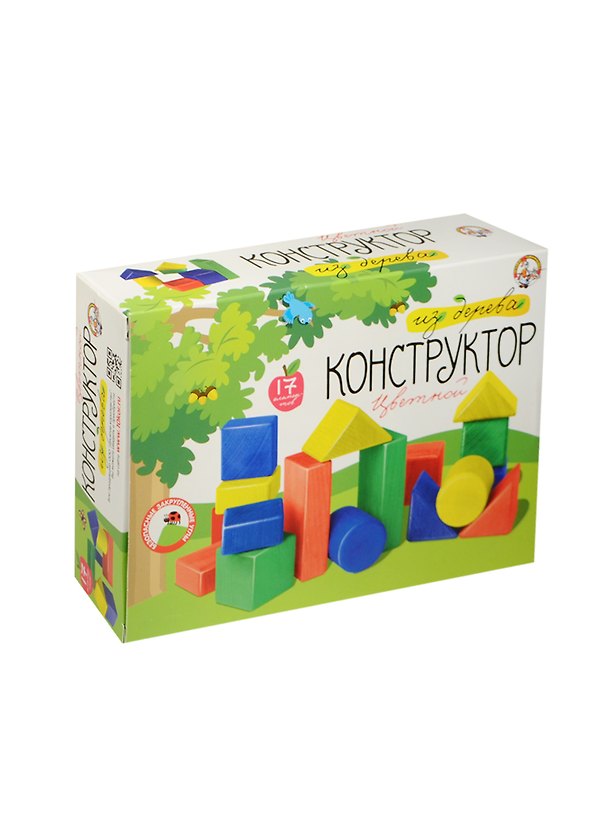 Деревянный конструктор окрашенный (01701) (17 элементов) (3+) (коробка) 2484727 — 1