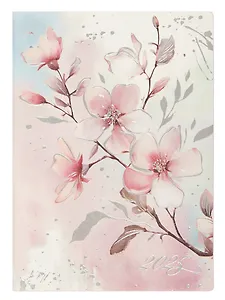 Ежедневник дат. 2025г. А6+ 176л 128х176 "Наппа. Сакура" полноцв.дизайн, кожзам, мягкий переплет, тиснение фольгой, офсет, ляссе