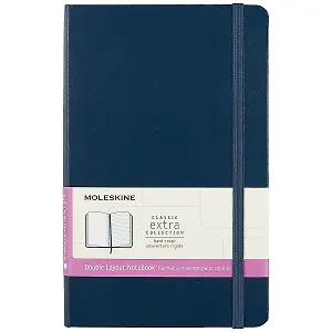 Книга для записей А5 120л лин./нелин. "CLASSIC DOUBLE Large" тв.обл., синий, ляссе, инд.уп., Moleskine