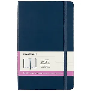 Книга для записей А5 120л лин./нелин. "CLASSIC DOUBLE Large" тв.обл., синий, ляссе, инд.уп., Moleskine 261466