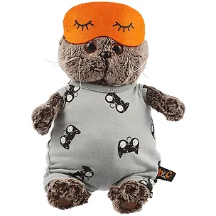 Мягкая игрушка Басик в сером комбинезоне и маске для сна (19 см) 2748888