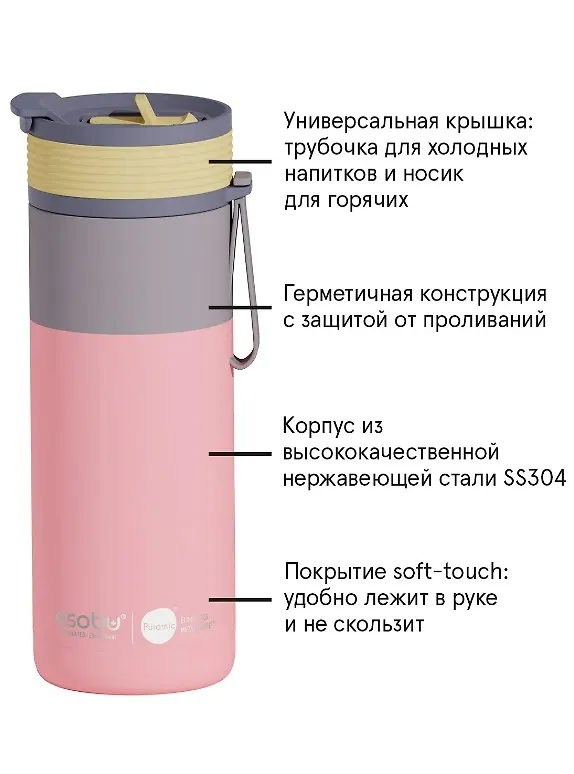 Дорожная бутылка для горячих и холодных напитков Asobu Aspen Персиковый цвет, 600 мл 3140835 — 3