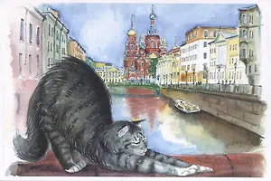 Открытка 10*15 СПб коты Храм Спаса-на-крови, О/008/002