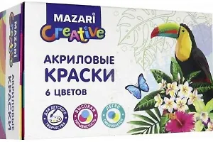 Акриловые краски, 6 цветов, баночка 20 мл