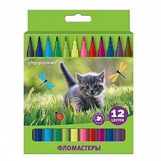 Фломастеры 12цв "Домашние любимцы" к/к, подвес, schoolФОРМАТ 228696 — 1