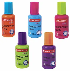 Корректор 20мл "MIX" быстросохнущий, кисточка, ассорти, BRAUBERG
