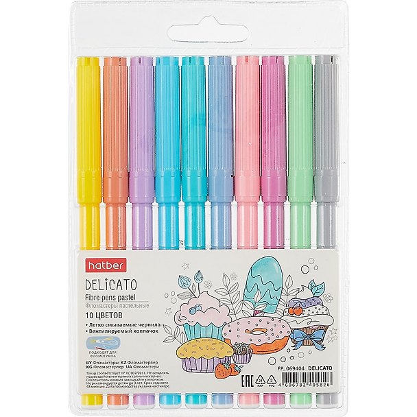 Фломастеры «Delicato Pastel» Hatber, 10 цветов 262964 — 1