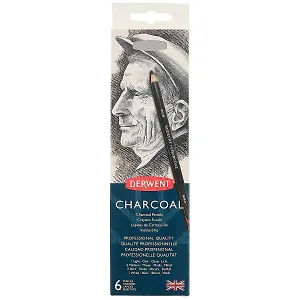 Карандаши угольные, Derwent, точилка, 6 штук