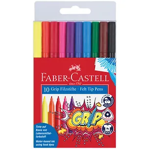 Фломастеры 10 цветов "Grip" трехгранные, смываемые, Faber-Castell 3113554