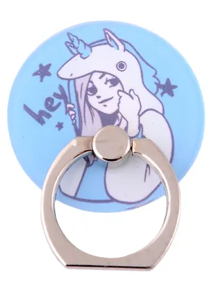 Держатель-кольцо для телефона Аниме Девушка в шапке-единороге комикс (металл) (коробка) 2912331