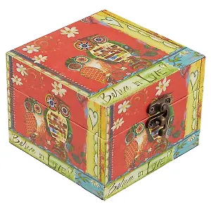 Шкатулка Две совы на красном (12х12х9) (МДФ) 12-06654-DH3016-1