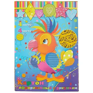 Набор цветного гофрированного картона с рисунком, 4 листа, 4 цвета, А4