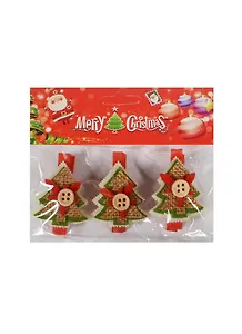 Новогодний Набор из 3-х прищепок Елка с мешков. и пуговицей в пак. с хедер. (11069712) (12х10с