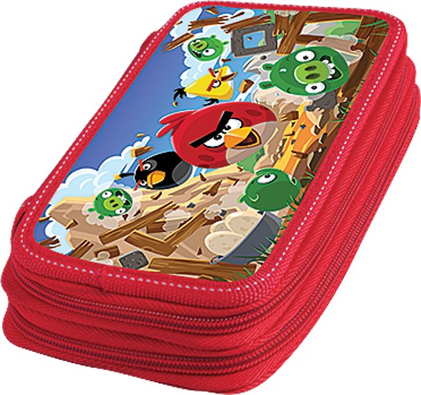 Пенал школьный 2отд. "ANGRY BIRDS" 19*11,5*4,5см, прямоугольный, c наполнением (25 предметов), голубой, Angry birds 229213 — 1