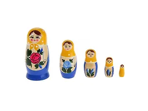 ГС Матрешка 5 кукол синее платье желтый платок (11 см) (1300150) 2534504
