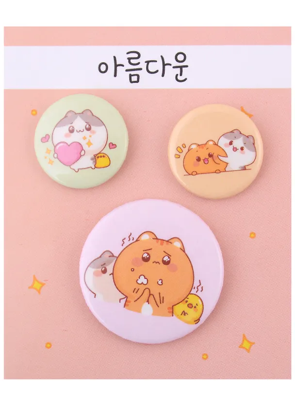 Набор значков Kawaii Котики (металл) (2 шт 25мм, 1 шт 38мм) 2935528 — 1
