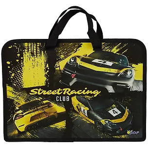 Папка для тетрадей А4 "Авто коллаж" 34*24,5*3см пластик, молния, текст.ручки, расширение 258443