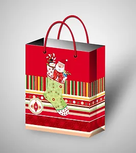 Пакет подарочный бумажный А4 26,4*32,7 ламинат, 3D, блестки, Новый Год, ассорти L, МегаМАГ