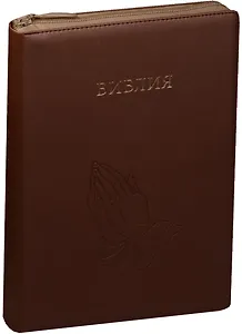 Библия (Руки молящегося) (светло-коричн с зол.) (термовинил) (молн.) (инд.) (зол.срез) (ПИ) (V16-072-07z)