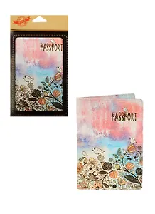 Обложка для паспорта, Фора, Птички акварель кожа 13,2*18,6см