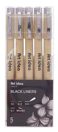 Набор линеров 05 шт 0,1/0,3/0,5/0,7/Brush, Art idea 3050644