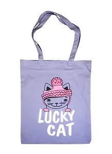 Сумка-шоппер Lucky cat, серая текстиль, 40х32см (СК2020-56)