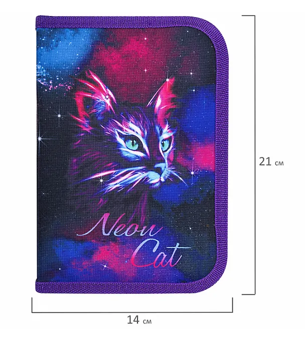 Пенал 1 отделение "Neon cat" с наполнением, 21*14 см, 24 предмета 3107252 — 7