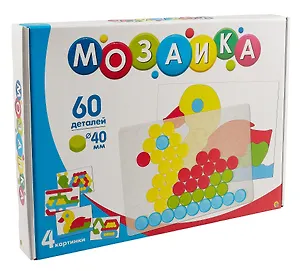 Пластиковая игра, Серия Собиралкин Мозаика 60 фишек, 40мм с цвет. (Прозр. Поле, карточки)